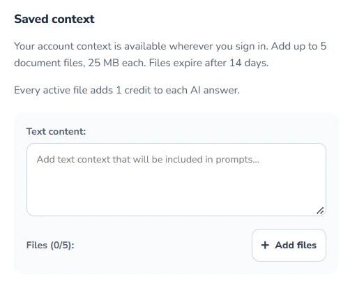 Saved context settings in English