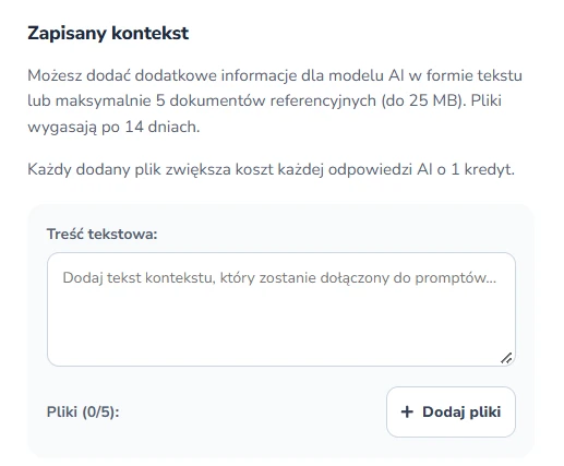 Ustawienia zapisanego kontekstu w języku polskim